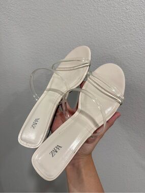 Zara Ivory Slide Sandals with Clear Straps